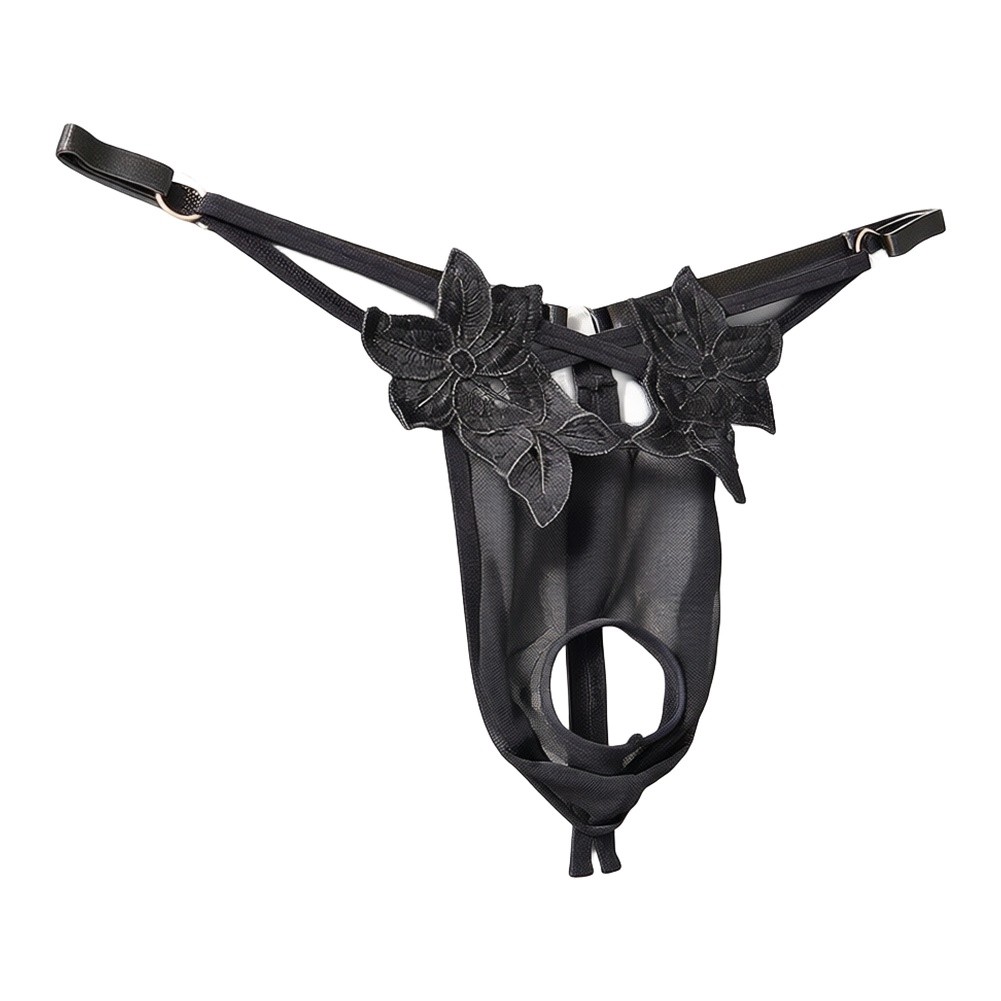 Mesh Strap Metal - Heren kanten G-string ondergoed met bloemenborduurwerk,